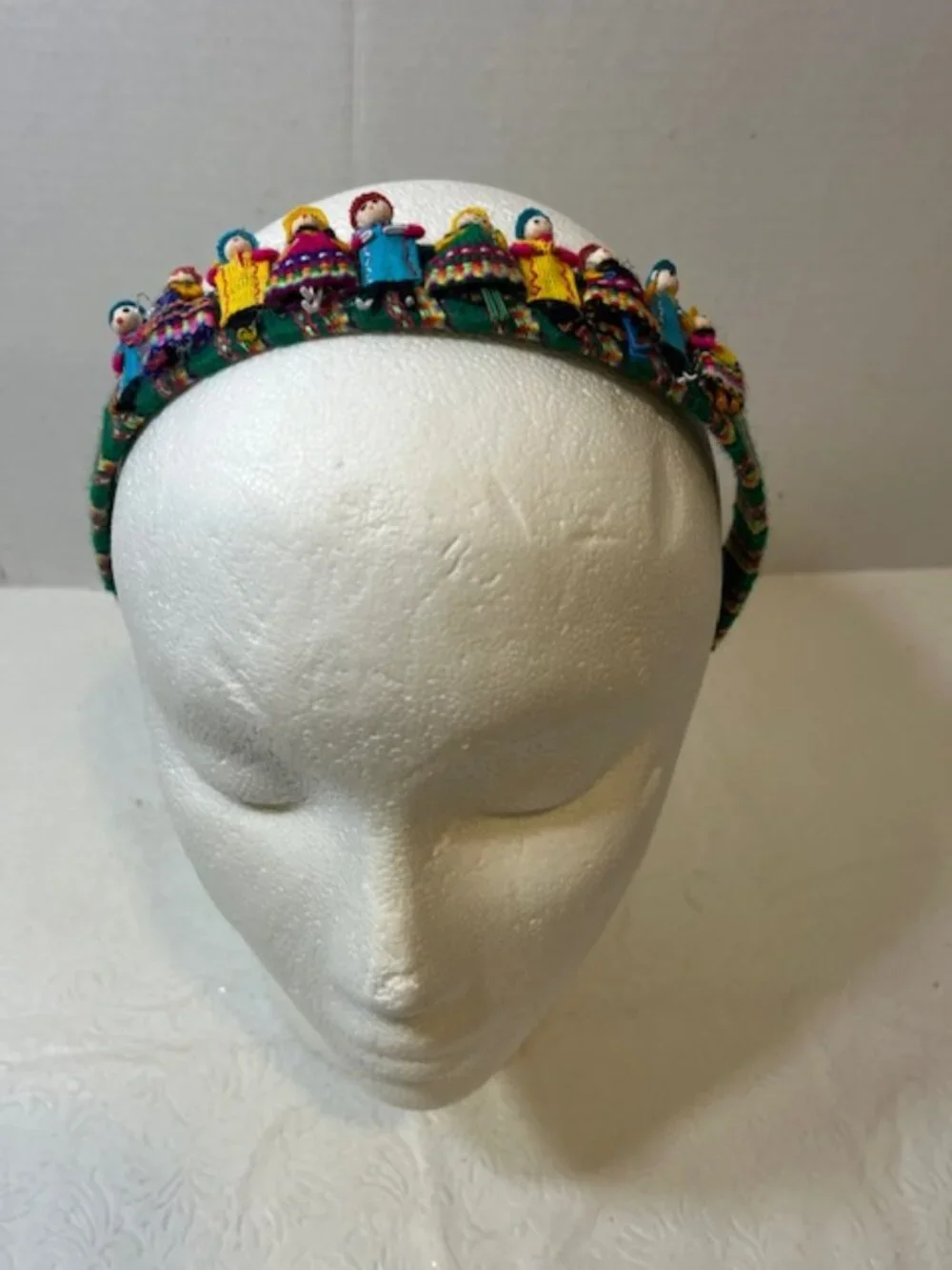 VTG Peruvian Worry Doll Headband Handmade Folk Art Colorful Traditional Attire